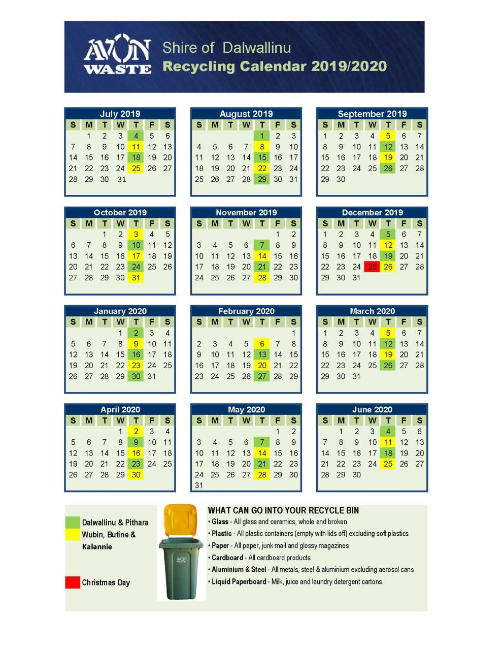 Recycling Calendar 2019-2020